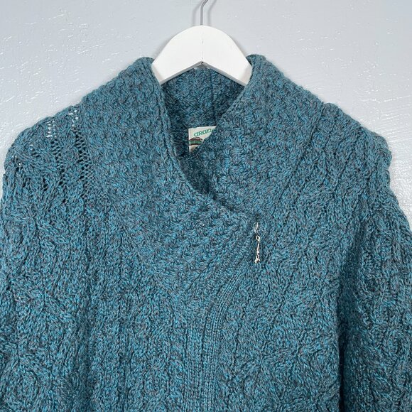 Aran Crafts Women Plus Petite XXLP Blue Gray Cable Knit Sweater Coat Merino Wool - Picture 5 of 10